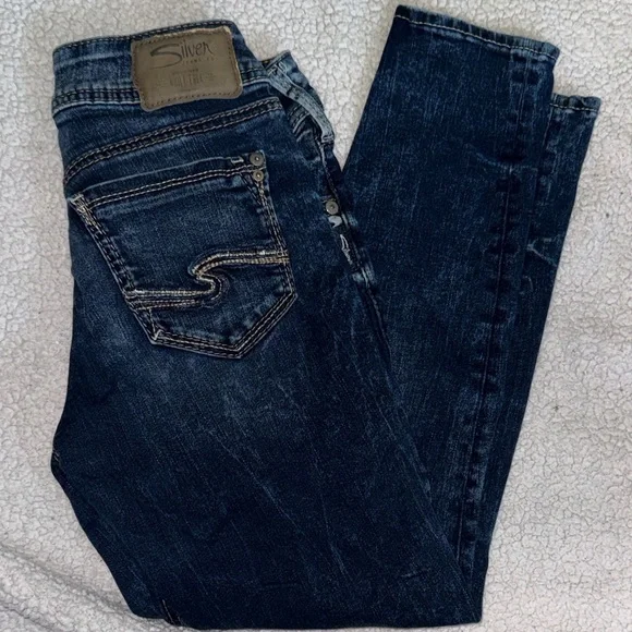 Silver Jeans Suki Skinny Crop Womens 27 Dark Wash Mid Rise Stretch Denim - Picture 6 of 6